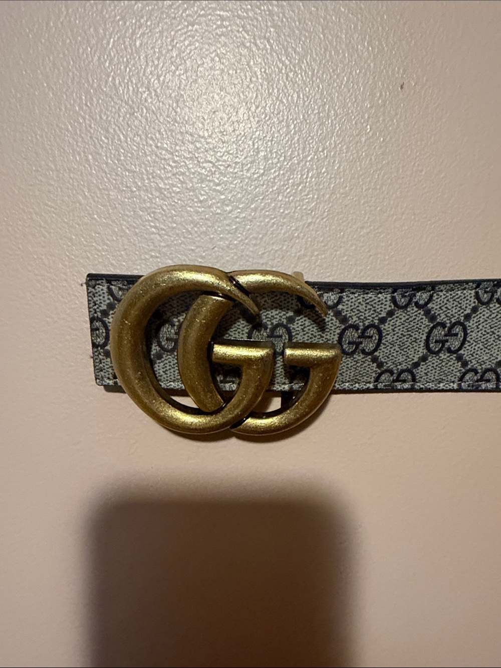Gucci GG Monogram Canvas Belt with Gold Double G Buckle